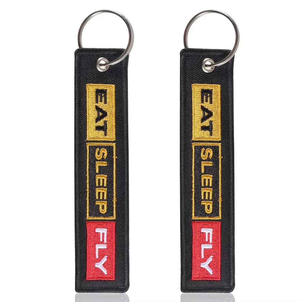 aeroG Aviation Eat Sleep Fly Embroidered Keychain Set