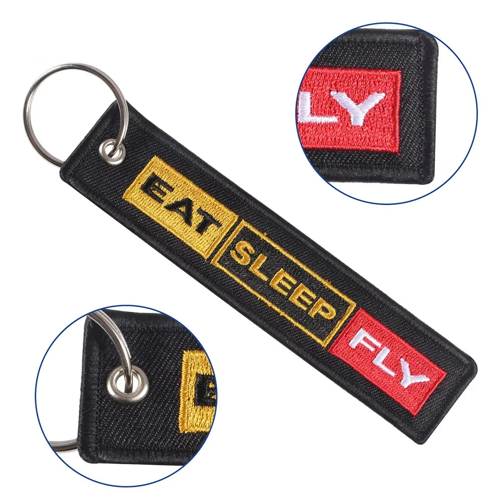 aeroG Aviation Eat Sleep Fly Embroidered Keychain Set